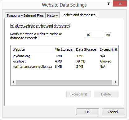 Website Data Settings